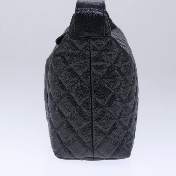 CHANEL Matelasse Hand Bag Grained Calf Skin Black CC Auth - Picture 13 of 16